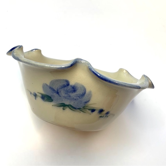 KOVAK POTTERY Bowl Blue Rose Ruffled Edge Seagrove NC Small Medium - Picture 1 of 6